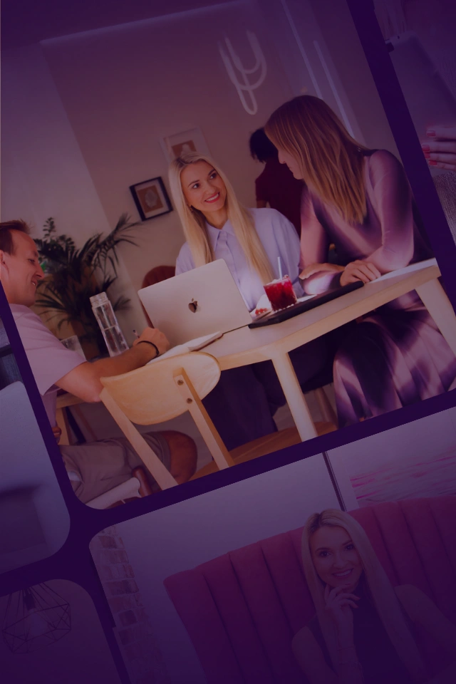 Mindset and Business Accelerator service by Anna at Bornfrii, featuring a collage of coaching sessions with clients achieving business growth and personal transformation