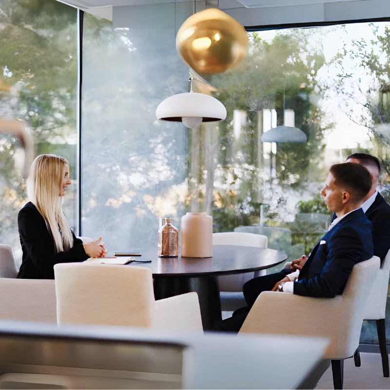 Anna leading a business and mindset coaching session with two entrepreneurs in a boardroom